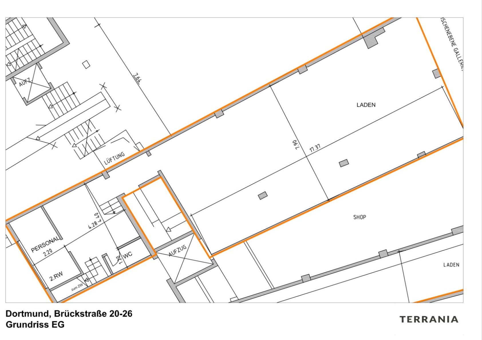Direkt vom Eigentümer: lichtdurchflutete Verkaufsfläche mit breiter Fensterfront in 1A-Lage - Grundriss EG
